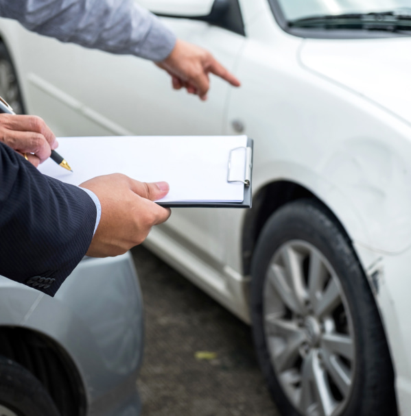 The insurance agent inspect the damaged car