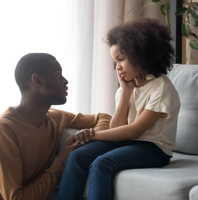 conversation between a child and an adult after a divorce.