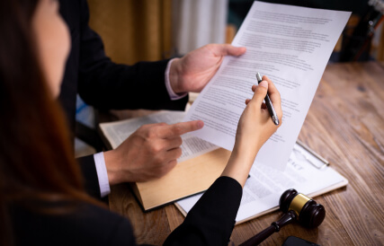 lawyer and client studying court decision